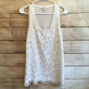 ‎J CREW TANK TOP WITH EMBROIDERED LACE FRONT